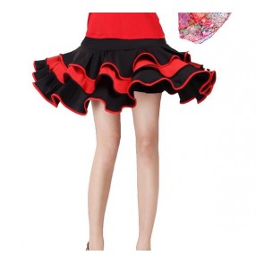 Black red fuchsia hot pink black patchwork mini length women's ladies female competition performance practice gymnastics latin salsa cha cha samba dance skirts